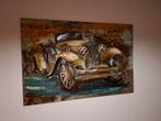 Metalen Reliëf Schilderij - Vintage Auto, Antiek en Kunst, Ophalen of Verzenden