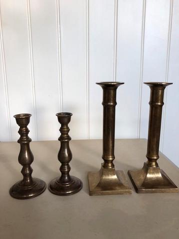 Antieke Koperen Kandelaars - Set van 4 of per 2 te koop beschikbaar voor biedingen
