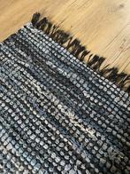 Vloerkleed platgeweven denim/leer blauw/zwart, Ophalen, 100 tot 150 cm, Blauw, Zo goed als nieuw
