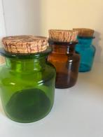 3 vintage glazen opbergpotten met originele kurk deksel, Huis en Inrichting, Keuken | Potten en Pannen, Ophalen of Verzenden, Zo goed als nieuw