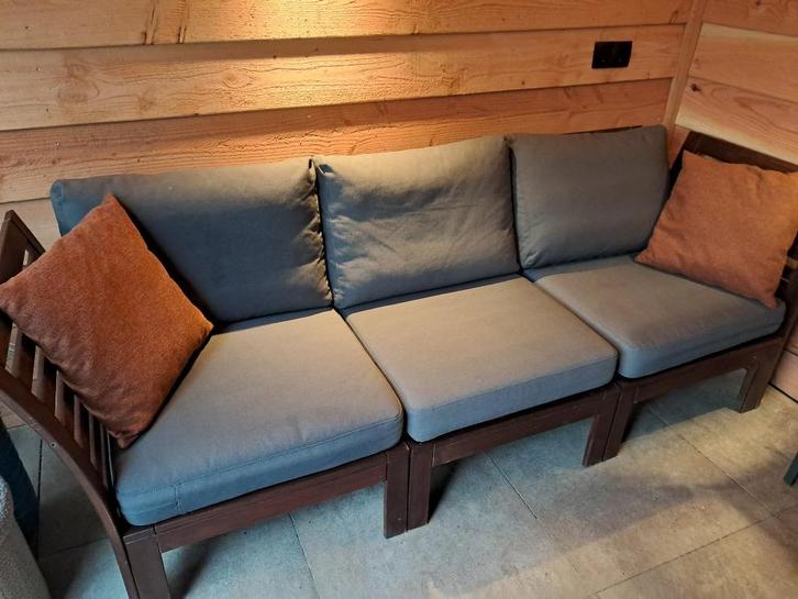 Houten 3 zits-tuinbank of 2-zits met losse stoel met kussens, Tuin en Terras, Tuinbanken, Gebruikt, Hout, Ophalen