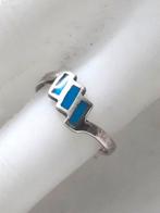 Zilveren kinderring 3 rechthoekjes met turkoois inlays 925, Ophalen, Zo goed als nieuw, Zilver, Ring
