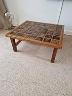 Vintage  Eiken Salontafel met ingelegde keramische tegels., Ophalen, 100 tot 150 cm, 50 tot 100 cm, Zo goed als nieuw