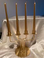 Goudkleurige 4-armige messing kandelaar Parlband., Huis en Inrichting, Woonaccessoires | Kandelaars en Kaarsen, Brons of Koper
