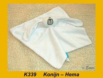 K339 Konijn - Hema : wit badstof konijntje (doekje) beschikbaar voor biedingen