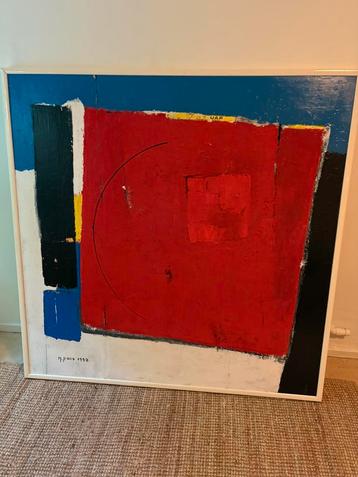 Abstract schilderij op canvas van Hans Roos 1992 beschikbaar voor biedingen