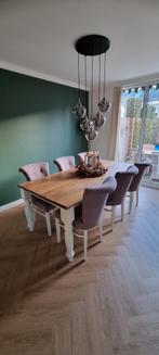 Eikenhouten eettafel met stoelen landelijke stijl, Ophalen, Gebruikt, Landelijk, 4 tot 6 stoelen