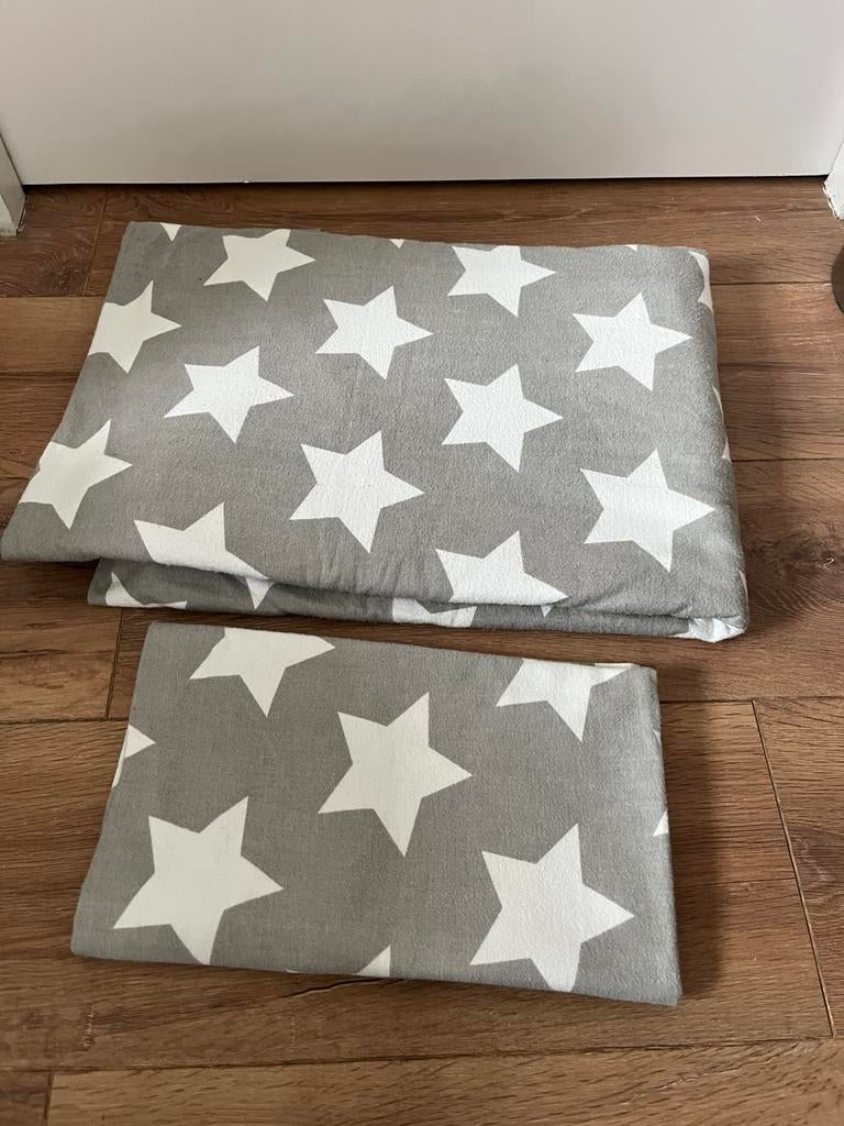 Dekbedovertrek/hoes 1 persoons flanel grijs/wit ster, Gebruikt, Eenpersoons, Dekbedovertrek, Ophalen of Verzenden