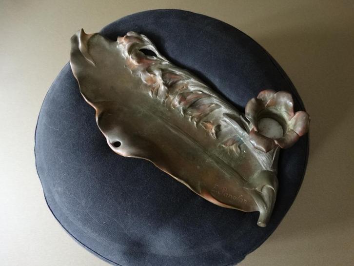 Art Nouveau, Jugendstil bronzen pennenbak met houder Sanglan, Antiek en Kunst, Antiek | Koper en Brons, Brons, Verzenden