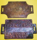 2 Antieke Rijwielbelastingplaatjes 1933/34 1938/39 art deco, Ophalen of Verzenden
