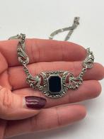 B924 Prachtige vintage zilveren ketting onyx markasiet, Ophalen of Verzenden, X, Met edelsteen, Zilver