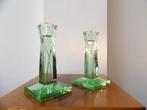 Art Deco Kandelaars, Kristal/Groen, Ophalen of Verzenden, Kristal