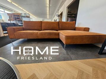 Luxe cognac Hoekbank met Chaise Longue beschikbaar voor biedingen