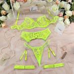 Geel dames lingerie setje / transparante slip bh sexy kanten, Verzenden, Geel, Setje