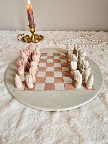 Spekstenen schaakbord roze beige handgemaakt! SALE beschikbaar voor biedingen