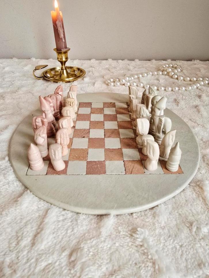 Spekstenen schaakbord roze beige handgemaakt! SALE, Huis en Inrichting, Woonaccessoires | Overige, Gebruikt, Ophalen of Verzenden