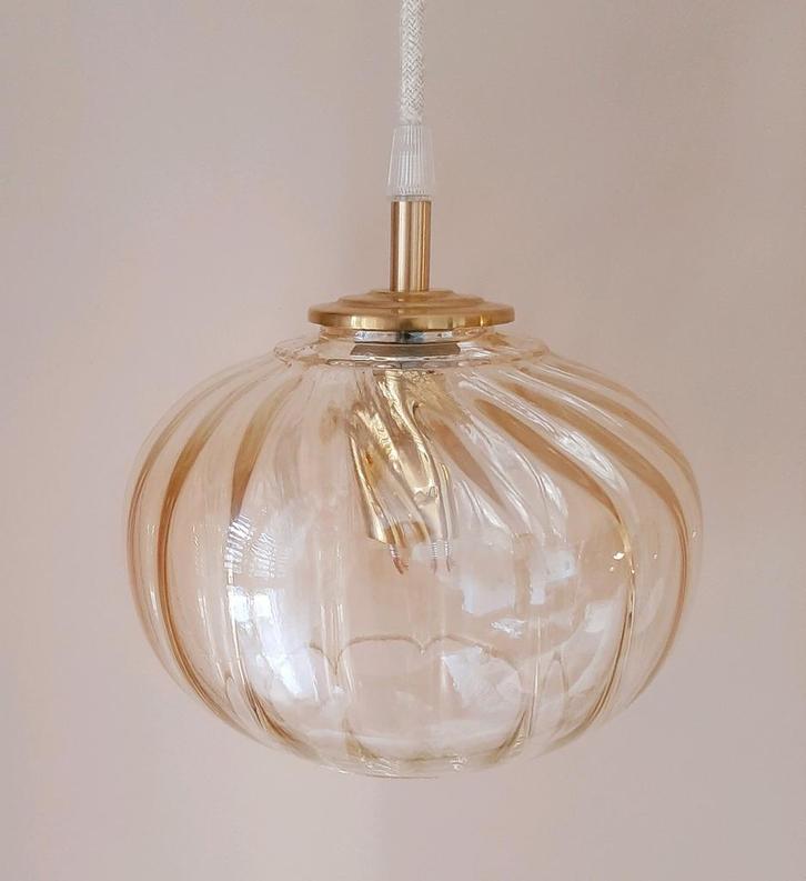 Vintage bubble hanglamp | Vintage bol amberkleur jaren 60, Huis en Inrichting, Lampen | Hanglampen, Minder dan 50 cm, Ophalen of Verzenden