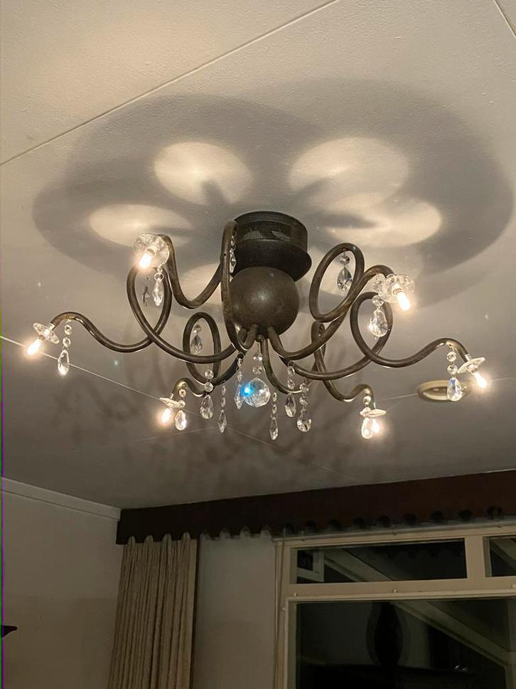 Unieke kroonluchter met kristallen, Huis en Inrichting, Lampen | Plafondlampen, Gebruikt, Metaal, Ophalen