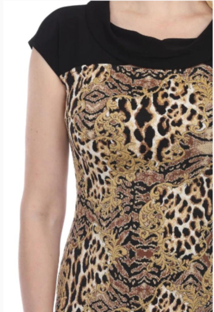 Joseph Ribkoff prachtig leopard/zwarte jurk mt M, Kleding | Dames, Jurken, Nieuw, Maat 38/40 (M), Overige kleuren, Knielengte