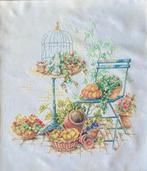 Borduurwerk, zijde, tuin, bloem, pompoen, zitje, vintage, Ophalen, Gebruikt, Handborduren, Overige typen
