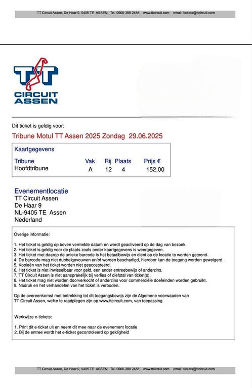 MotoGP TT Assen 2025 zondag kaartjes hoofdtribune, Tickets en Kaartjes, Overige Tickets en Kaartjes, Twee personen