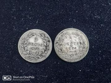 2 stuks zilveren 5 cent W3 1850 +1869. prijs € 8,20 beschikbaar voor biedingen
