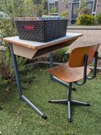 vintage school tafel en stoel, Huis en Inrichting, Bureaus, Ophalen, Gebruikt