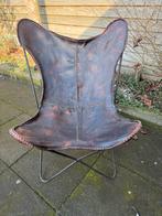 Vintage lederen vlinderstoel, Huis en Inrichting, Stoelen, Ophalen, Gebruikt, Bruin, Leer