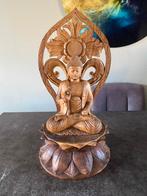 Grote Handgesneden boeddha beeld 70 cm Suar hout Indonesie, Huis en Inrichting, N.v.t. (Recycle), Gebruikt, N.v.t. (Recycle), Ophalen