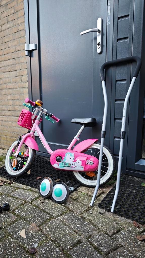 KINDERFIETS 14 INCH 3-5 JAAR 500 UNICORN B'TWIN, Fietsen en Brommers, Fietsen | Driewielers, Gebruikt, Duwstang, Ophalen
