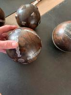 4 Houten Ballen met Metaal Afwerking, Antiek en Kunst, Curiosa en Brocante, Ophalen of Verzenden