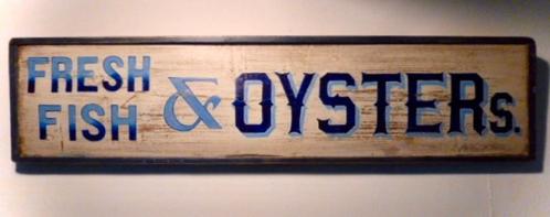 Handgeschilderd Fresh Fish & Oysters bord / vis winkel, Verzamelen, Merken en Reclamevoorwerpen, Zo goed als nieuw, Reclamebord