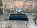 Tuinset grijs met tafel zwart glas 4 delig!, Bijzettafel, Aluminium, Zo goed als nieuw, Tuinset