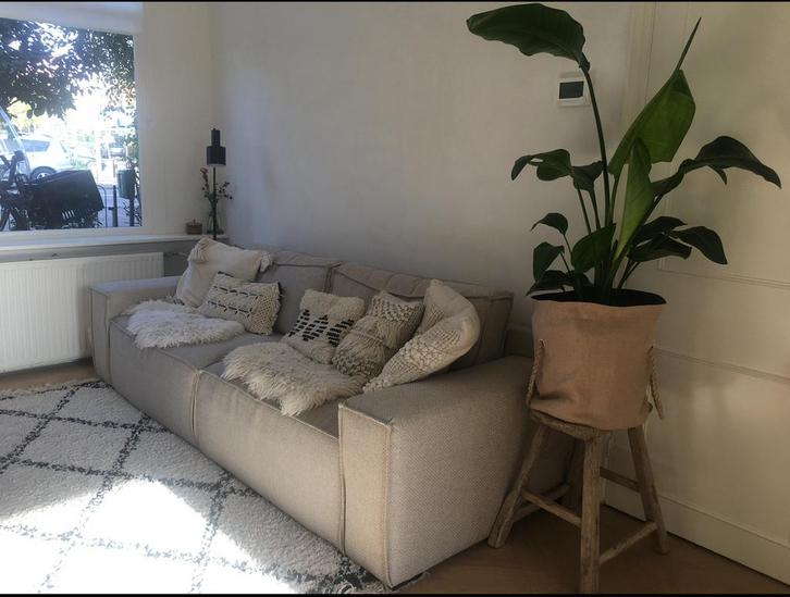 Woonexpress 3-zitsbank Beige/Grijs, Huis en Inrichting, Banken | Bankstellen, Gebruikt, Rechte bank, Driepersoons, 200 tot 250 cm