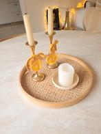 Dienblad vintage midcentury rond riet weens stro hout, Ophalen of Verzenden, Zo goed als nieuw, Rond, Hout