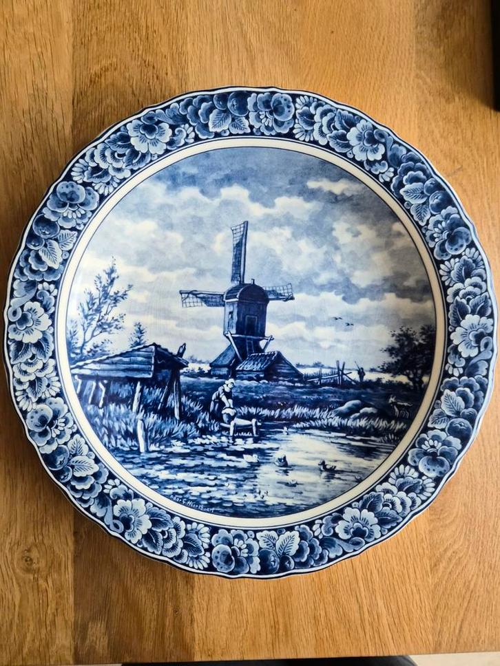 Vintage Delfts Blauw Bord - Molen Voorstelling, Antiek en Kunst, Antiek | Wandborden en Tegels, Ophalen