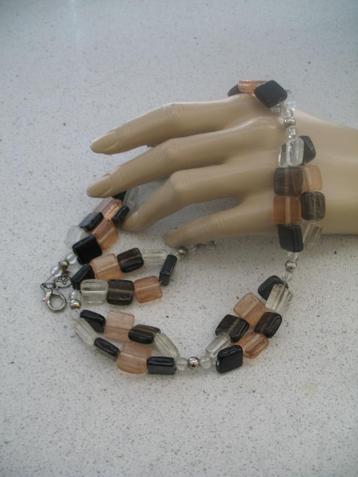 Ketting Glaskralen Beige, Bruin Zilverklr. Slotje* Pedroli  beschikbaar voor biedingen