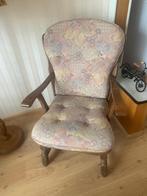 Gratis 4 donkereiken fauteuils stoelen met stoffen kussens, Ophalen, Hout, Gebruikt, 75 tot 100 cm