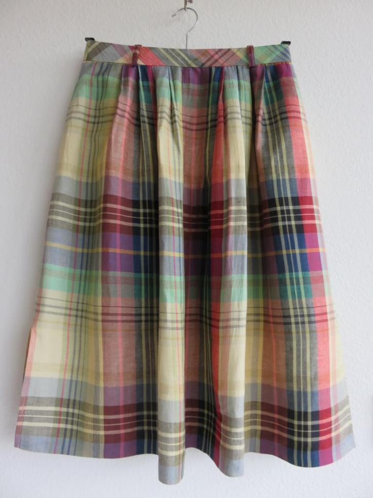 Meddens geruite geblokte lange linnen rok maat 40, Kleding | Dames, Rokken, Zo goed als nieuw, Maat 38/40 (M), Beige, Onder de knie