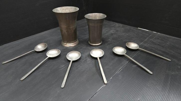 Tinnen Vaasjes en Lepels - Vintage Decoratie, Antiek en Kunst, Antiek | Tin, Ophalen of Verzenden