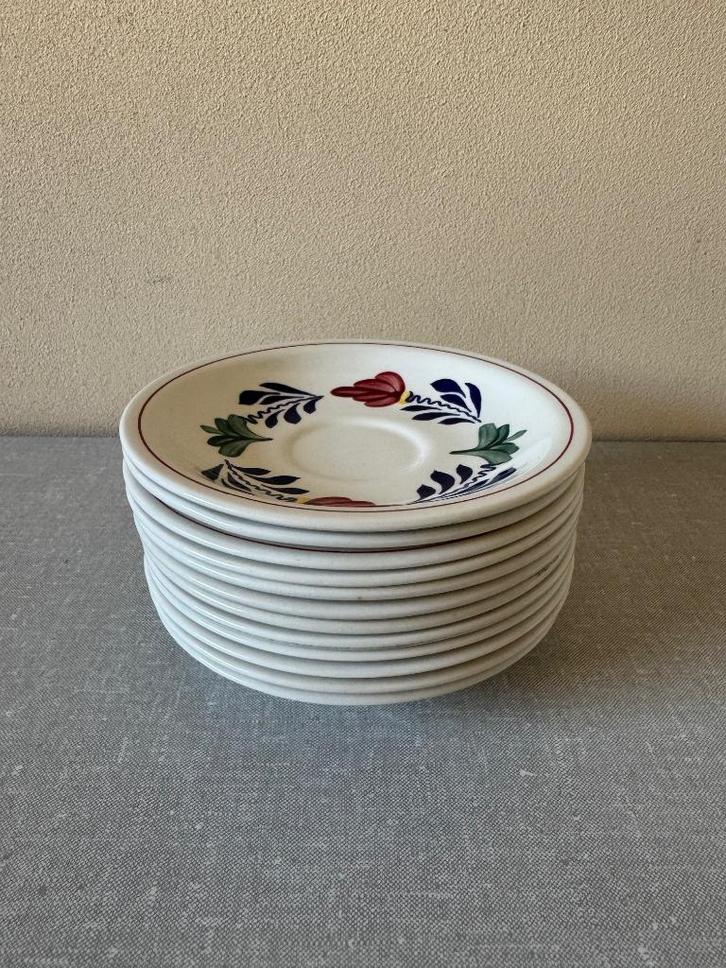 12 in NIEUWSTAAT verkerende BOCH schoteltjes  BOERENBONT, Huis en Inrichting, Keuken | Servies, Zo goed als nieuw, Kop(pen) en/of Schotel(s)