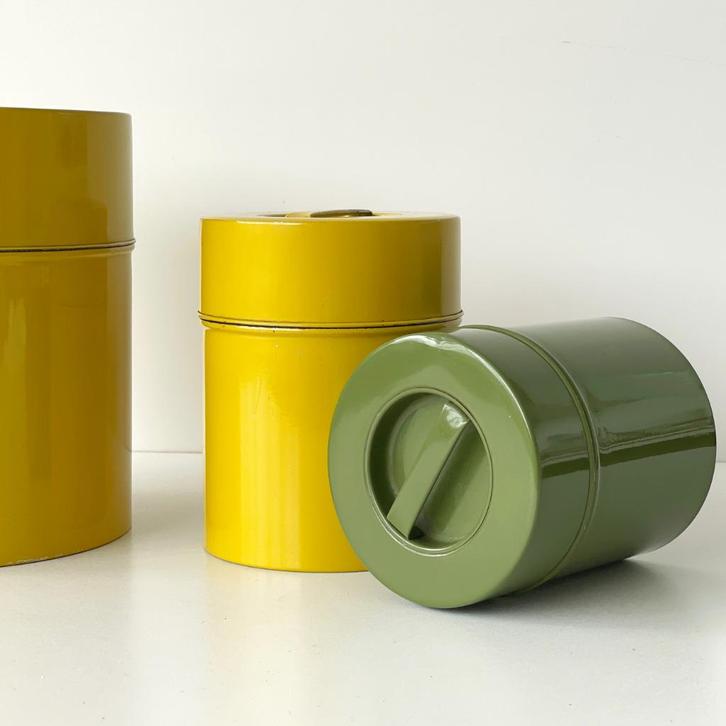 vintage design nesting BLIKKEN voorraadbussen Scandinavisch, Verzamelen, Blikken, Gebruikt, Overige, Overige merken, Ophalen of Verzenden