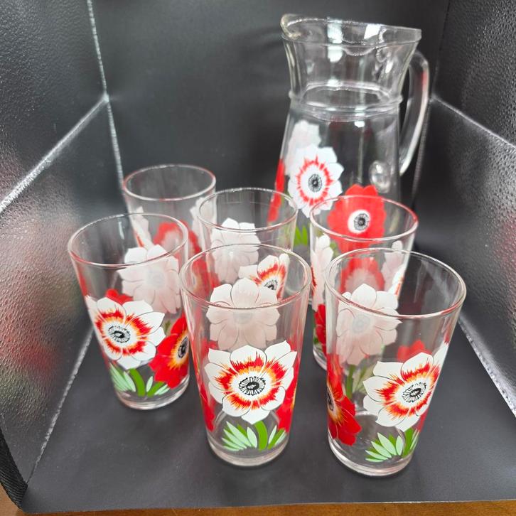 Vintage VMC Reims Limonade Set Klaproos, Antiek en Kunst, Antiek | Glas en Kristal, Ophalen of Verzenden