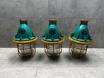 3x stoere bunkerlamp - geel groen - N3436, Antiek en Kunst, Ophalen of Verzenden