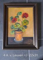 Schilderij bloemen,  A. v. Leuven, 22x31, Antiek en Kunst, Ophalen