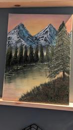 Bob Ross style olieverf schilderij van landschap met bergen, Ophalen of Verzenden
