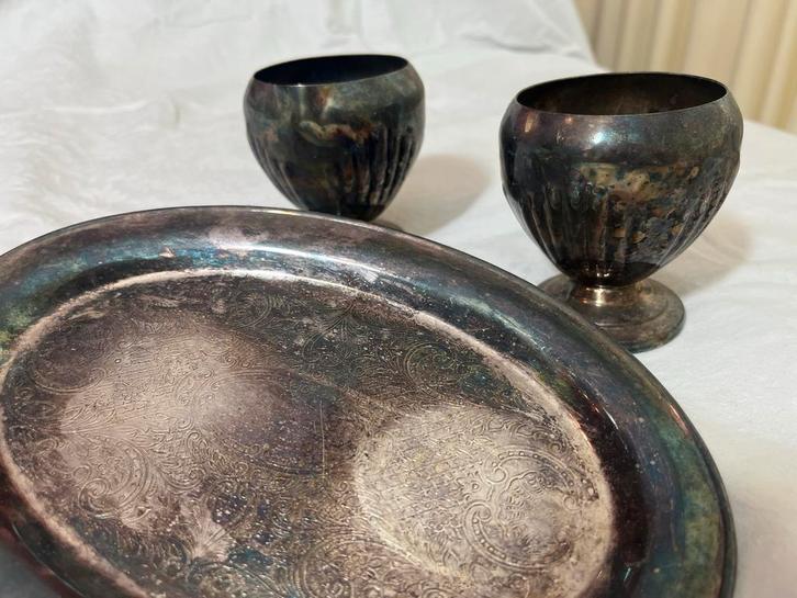 Verzilverd Roomstel met Dienblad - Beschadigd, Antiek en Kunst, Antiek | Goud en Zilver, Zilver, Ophalen of Verzenden