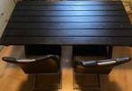 Zwarte tafel met 4 zwarte stoelen, Ophalen, Gebruikt, Zwart, Leer