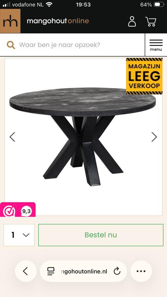 Eettafel Mangohout Zwart - Stijlvolle Tafel, Huis en Inrichting, Tafels | Eettafels, Nieuw, 100 tot 150 cm, Vier personen, Rond