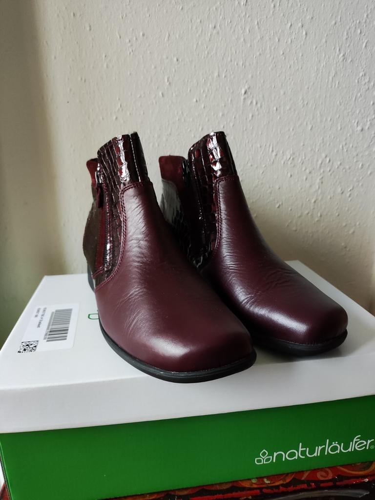 Prachtige Naturläufer leren enkellaarsjes wijdte H, maat 39, Kleding | Dames, Schoenen, Zo goed als nieuw, Rood, Verzenden